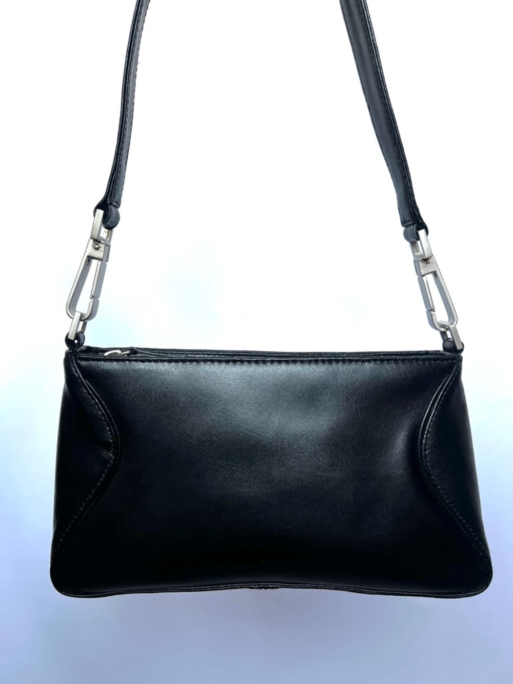 Wilsons Leather Black Baguette Shoulder Bag Y2K Minimalist Small Purse Silver